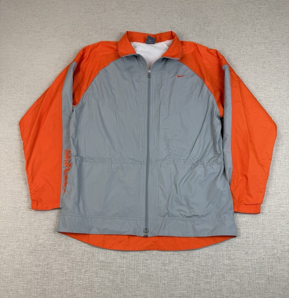 Nike Running Jacket Men M Orange Gray Full Zip Windbreaker RUN Lightweight